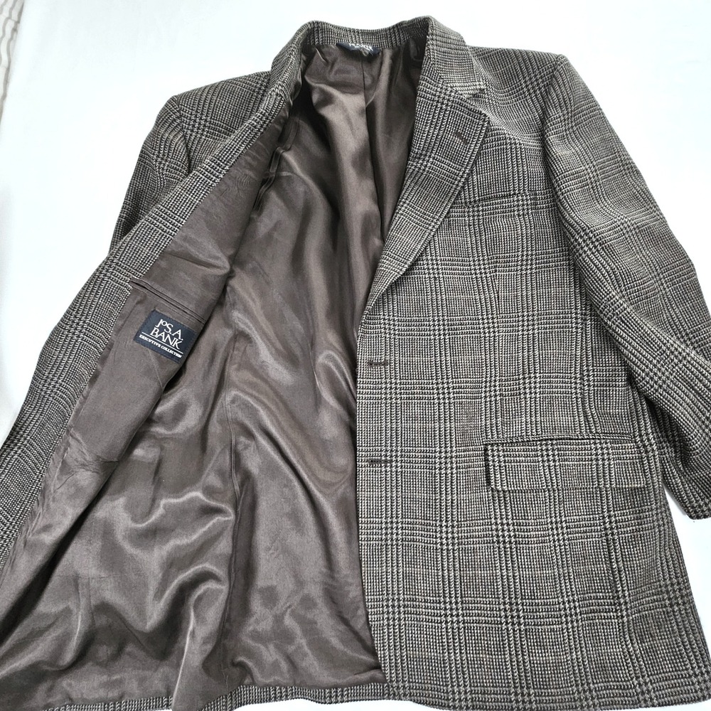 Jos. A. Bank Executive Collection Brown Glen Plaid Wool Blazer Sport Coat 48R